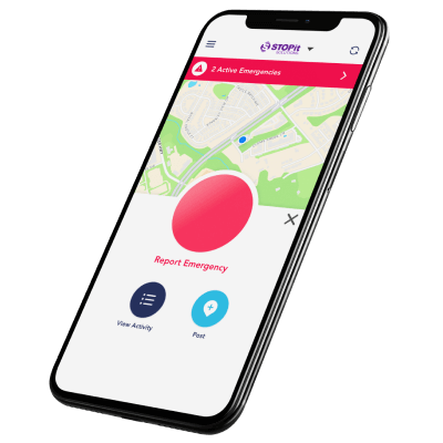 An app called STOPit Notify that integrates with the wearable panic buttons.