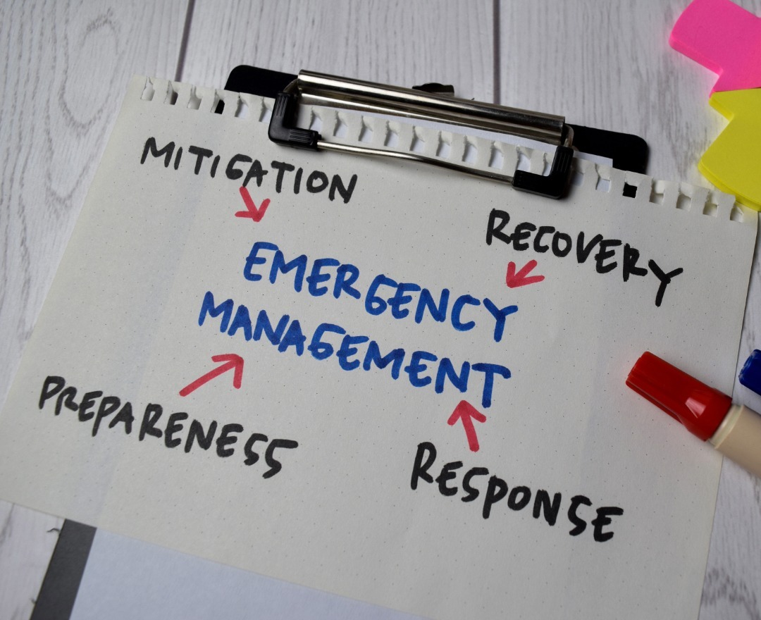 Emergency management planning diagram showing mitigation, preparedness, response, and recovery components for K-12 school safety protocols